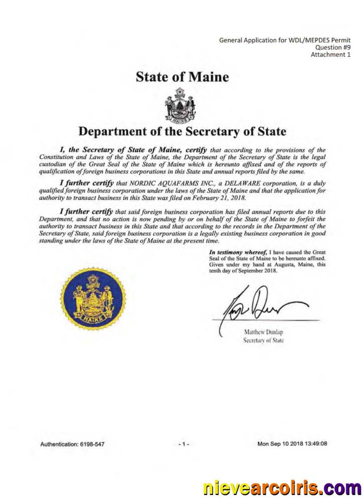 USA Maine certificate of good standing